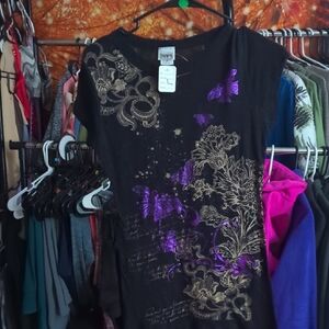 Dippin' Daisy's Black and Purple Floral Tee